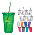 16 Oz. Double Wall Acrylic Tumbler With Straw